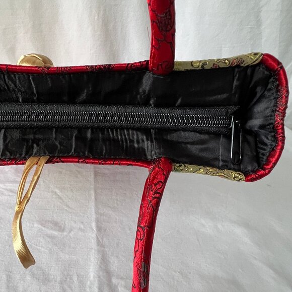 New Red and Gold Satin Purse, Asian Inspired Top Zipper Closure - Picture 10 of 10